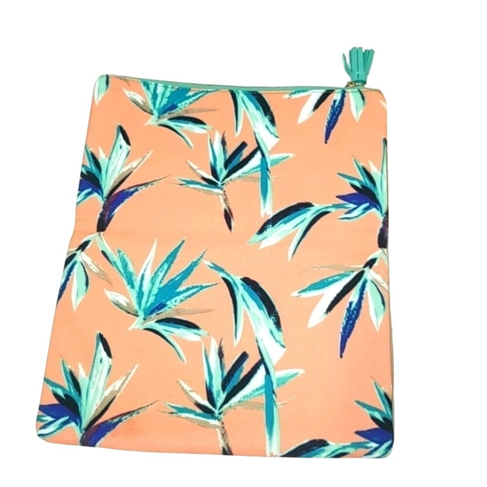 Rachel Pally NWOT Mint Green Bird OF Paradise Floral Zip Clutch Evening Bag - Picture 2 of 7